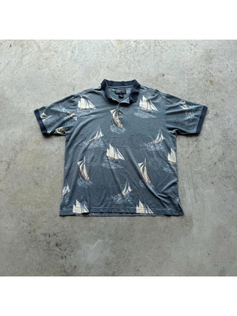 Vintage 90s Nautical Sailboat Printed Polo Shirt